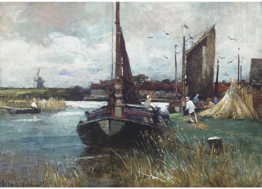John Robertson Reid, R.I., R.B.A., R.O.I. - Figures By A Dutch Canal