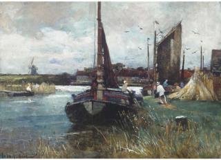 John Robertson Reid, R.I., R.B.A., R.O.I. - Figures By A Dutch Canal