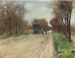 John Robertson Reid, R.I., R.B.A., R.O.I. - Figures With A Cart On A Lane