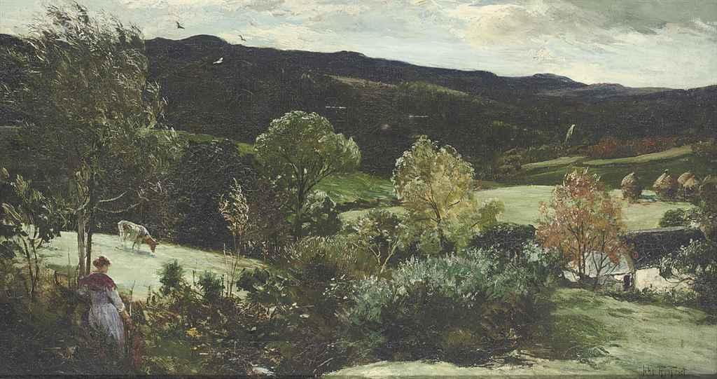 John Robertson Reid - Glen Ashdale, Arran (illustrated); and A horse-drawn cart driving through a village on carnival day