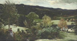 John Robertson Reid - Glen Ashdale, Arran (illustrated); and A horse-drawn cart driving through a village on carnival day