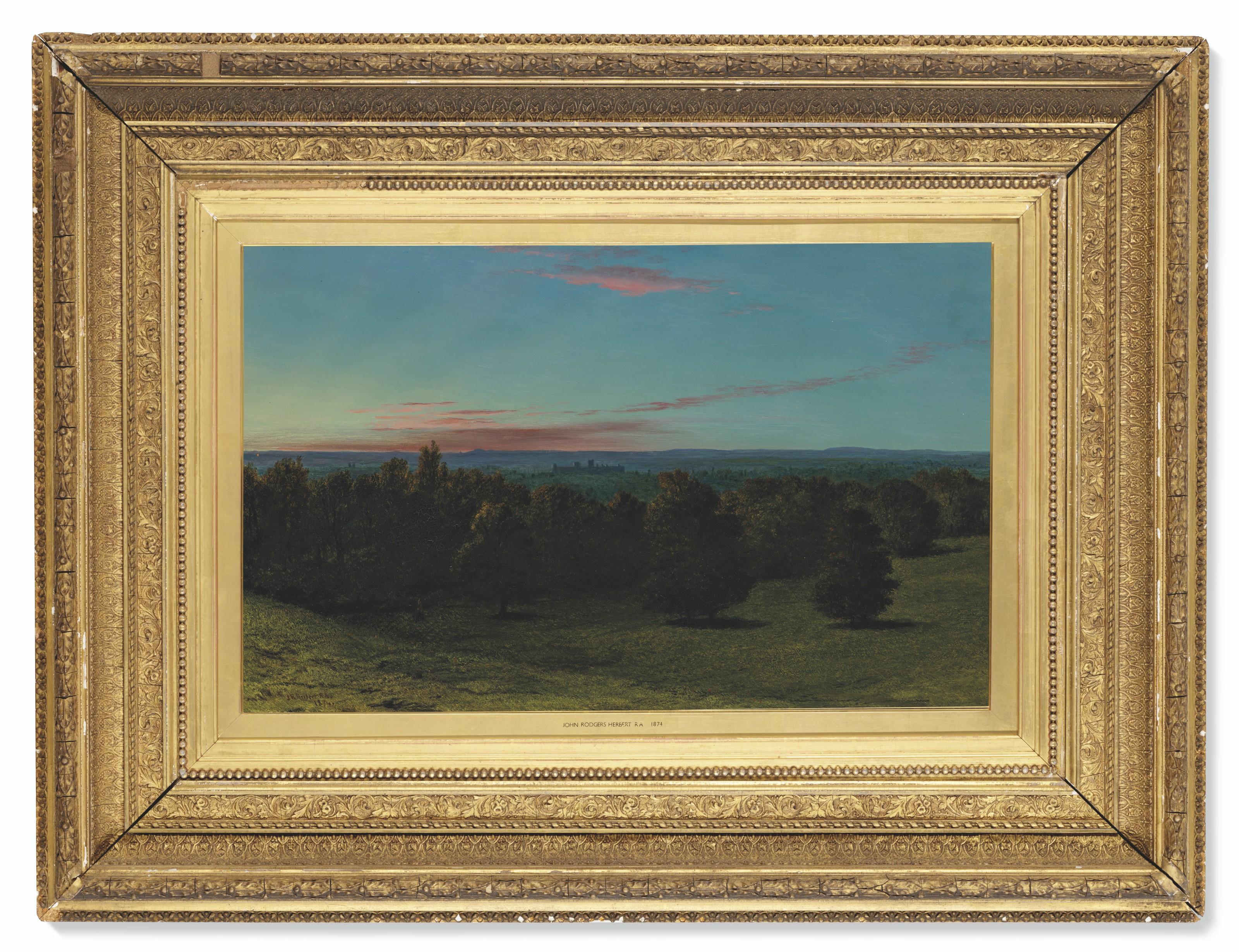 John Rogers Herbert, R.A., H.R.I. - A Castle In A Forest At Sunset