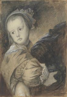 John Ruskin, H.R.W.S. - Anna Maria van Thielen (b. 1628), aged about five, after Van Dyck\'s double portrait of her with her mother Anna van Thielen