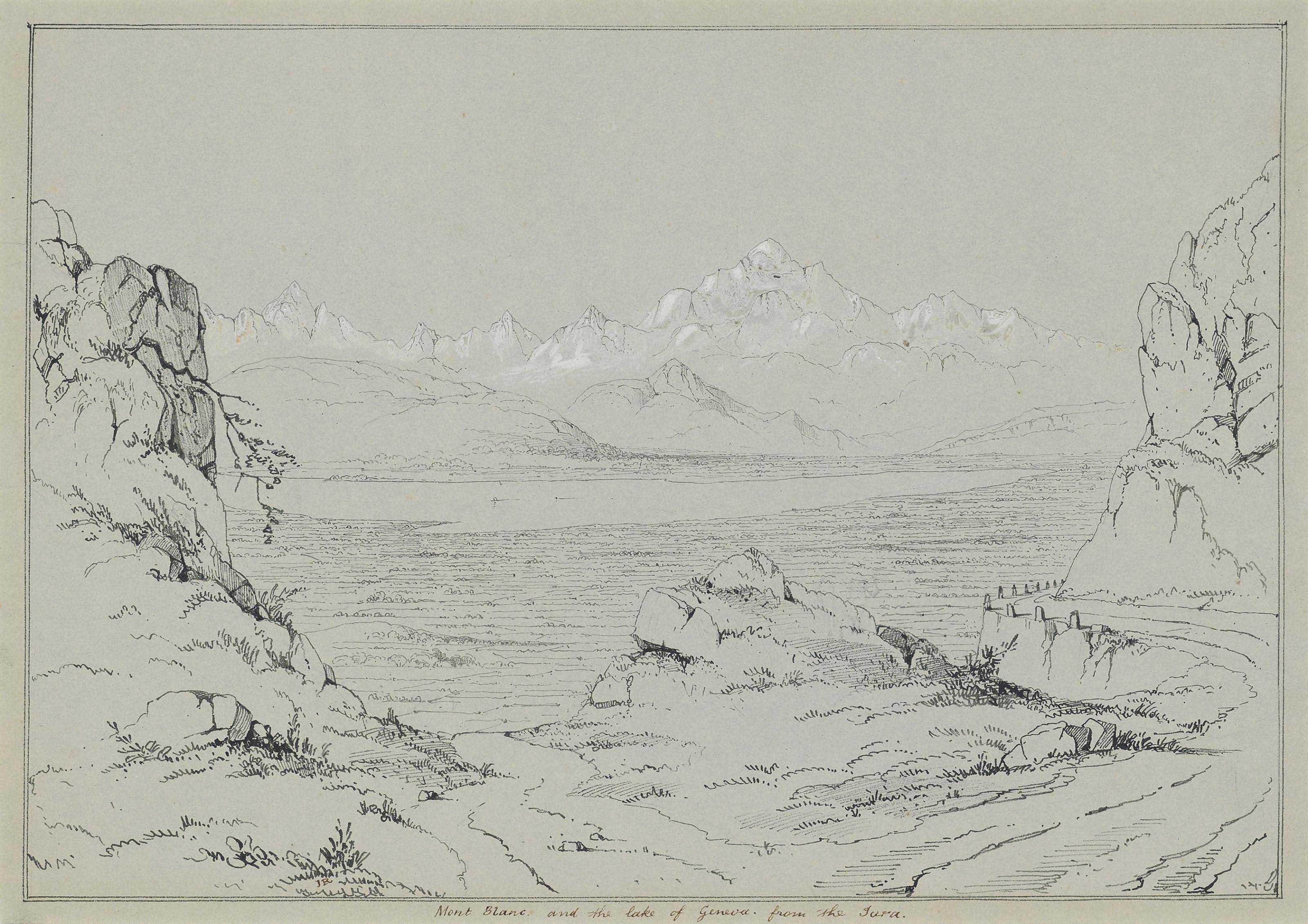 John Ruskin, H.R.W.S - Mont Blanc and the Lake of Geneva from the Jura, Switzerland
