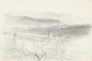 John Ruskin, H.R.W.S. - Olive trees and distant hills, possibly near Florence