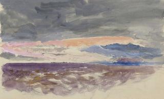 John Ruskin, H.R.W.S. - The sun setting through clouds