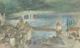 John Ruskin, H.R.W.S. - View of the Kapellbrucke, with the Lake of Lucerne beyond