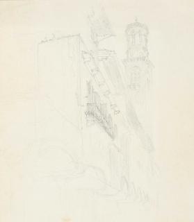 John Ruskin, H.R.W.S. - View of the Palazzo Communale and Torre Lamberti, Verona