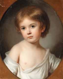 John Russell, R.A. - A young boy, bust-length, in a painted oval
