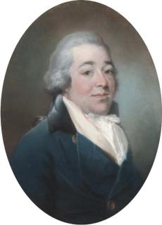 John Russell, R.A. - Portrait of a gentleman, bust-length, in a blue jacket, white waistcoat and cravat