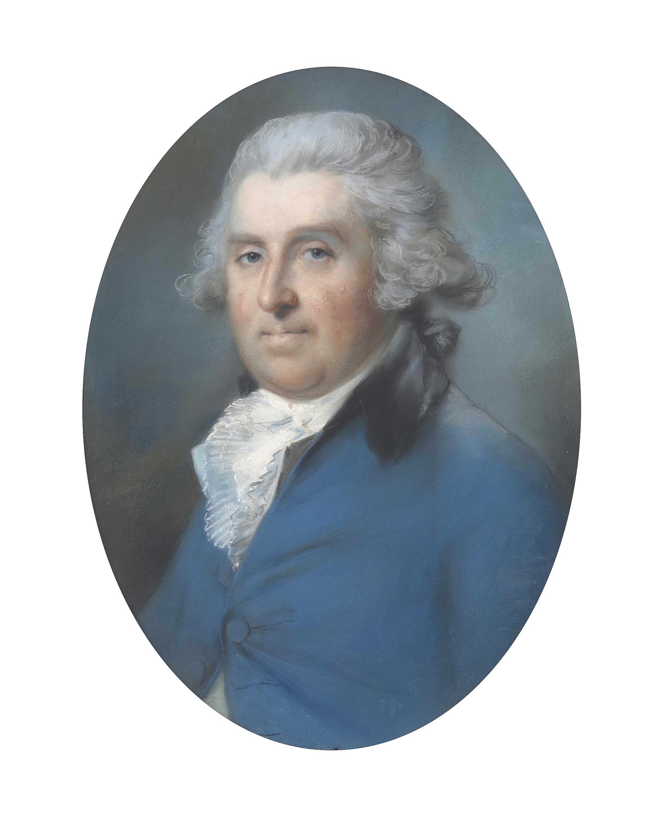 John Russell, R.A. - Portrait of a gentleman, possibly Captain John Deffell (1742-1806), half-length, in a blue coat and white cravat