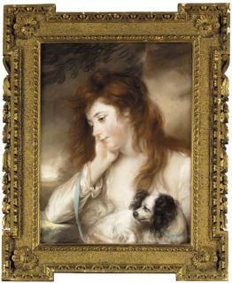 John Russell, R.A. - Portrait of a girl with a King Charles spaniel, half-length