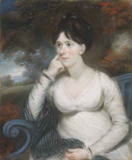 John Russell, R.A. - Portrait Of An Unidentified Lady, Half-Length, Seated In A Parkland Landscape