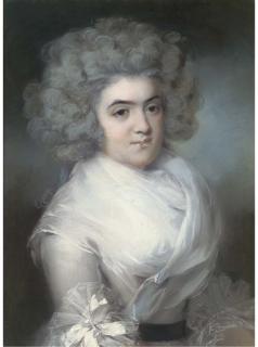 John Russell, R.A. - Portrait of Mrs Peltro William Tomkins (Née Lucy Jones) Half-Length, In White Dress Trimmed With Ribbons