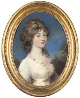 John Russell, R.A. - Portrait of Mrs Vyner, Half-Length, In A White Dress And Yellow Sash