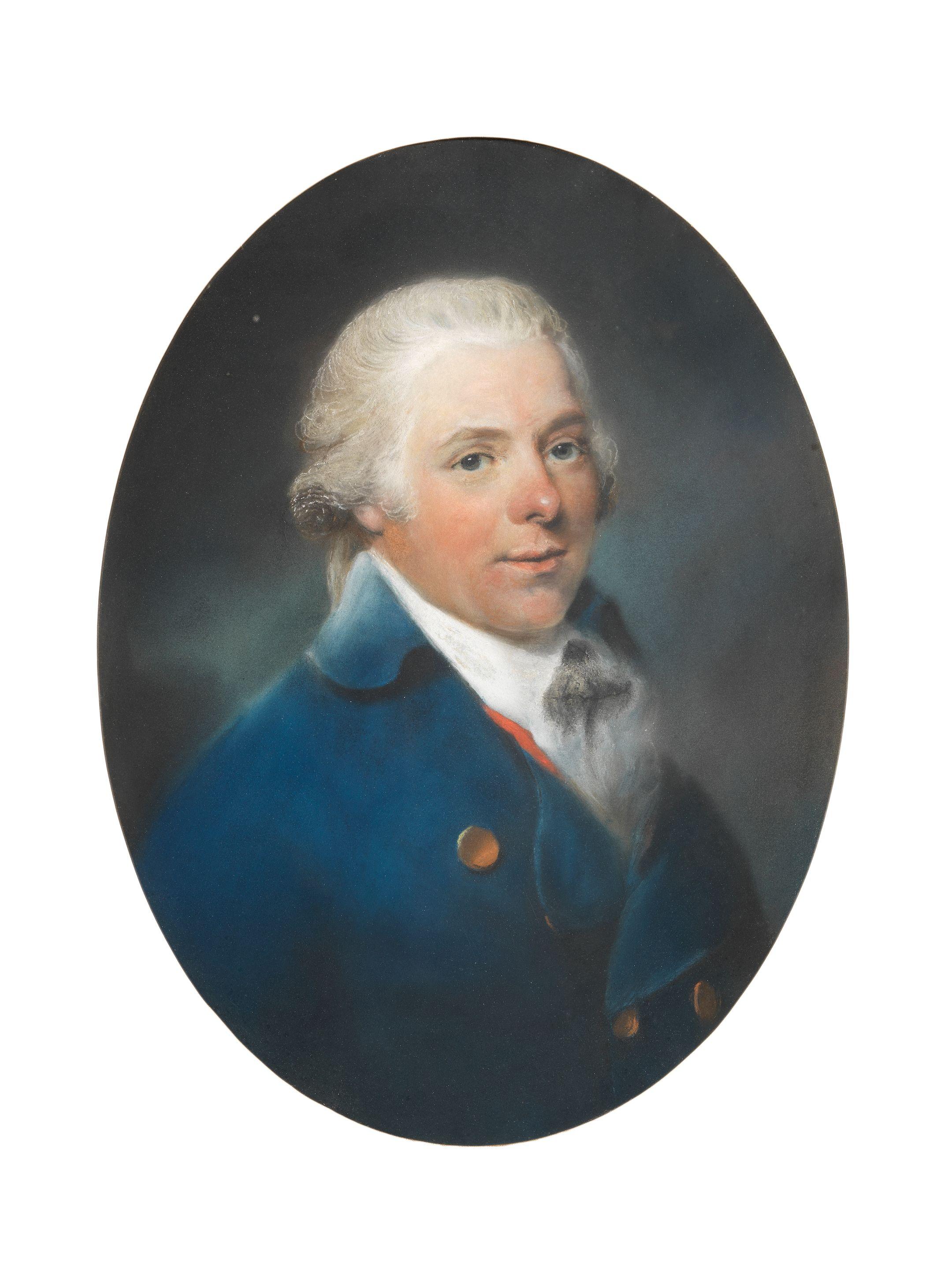 John Russell RA - Portrait Of Charles Elliott (1752-1826), Bust-Length, In A Blue Coat; And Portrait Of His Wife Eling Venn, Bust-Length In A Black Dress With A White Shawl And 59.8 X 44Cm (23 1/2 X 17 1/4In). (2)