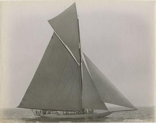 John S. Johnston - Columbia with Shamrock, 1899; Defender, 1896; Vigilant, 1893; Volunteer turning Sandy Hook Lightship, 1887; and Mayflower