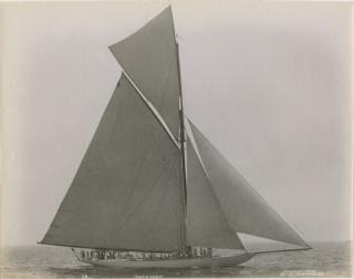 John S. Johnston - Columbia with Shamrock, 1899; Defender, 1896; Vigilant, 1893; Volunteer turning Sandy Hook Lightship, 1887; and Mayflower