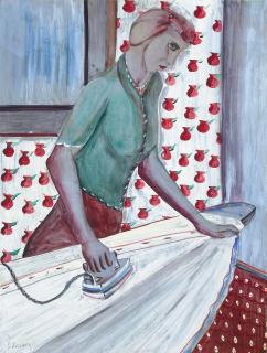 John Saccaro - Woman Ironing 33 1/2 x 25 in. framed 38 1/2 x 30 1/2 in.