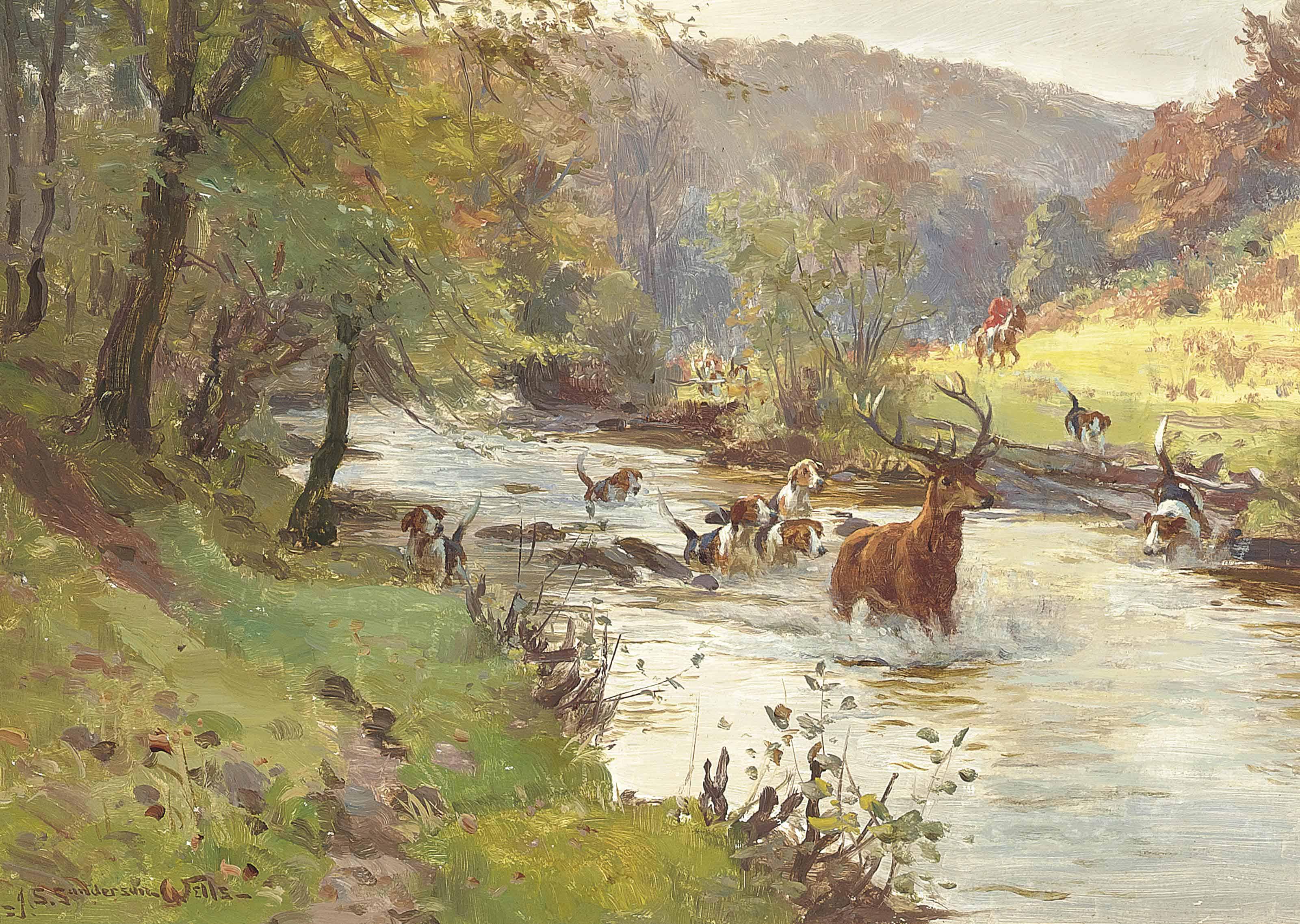 John Sanderson Sanderson-Wells, R.B.A., R.I. - The Stag Hunt