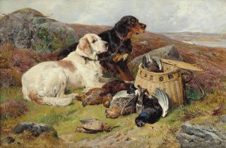 John Sargent Noble, R.B.A. - English and gordon setters with the day\'s bag