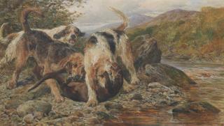 John Sargent Noble, RBA - \'Bowled Over\' Otter Hounds in Dumfriesshire
