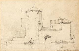John Sell Cotman - A Man Seated On A Fortified Building