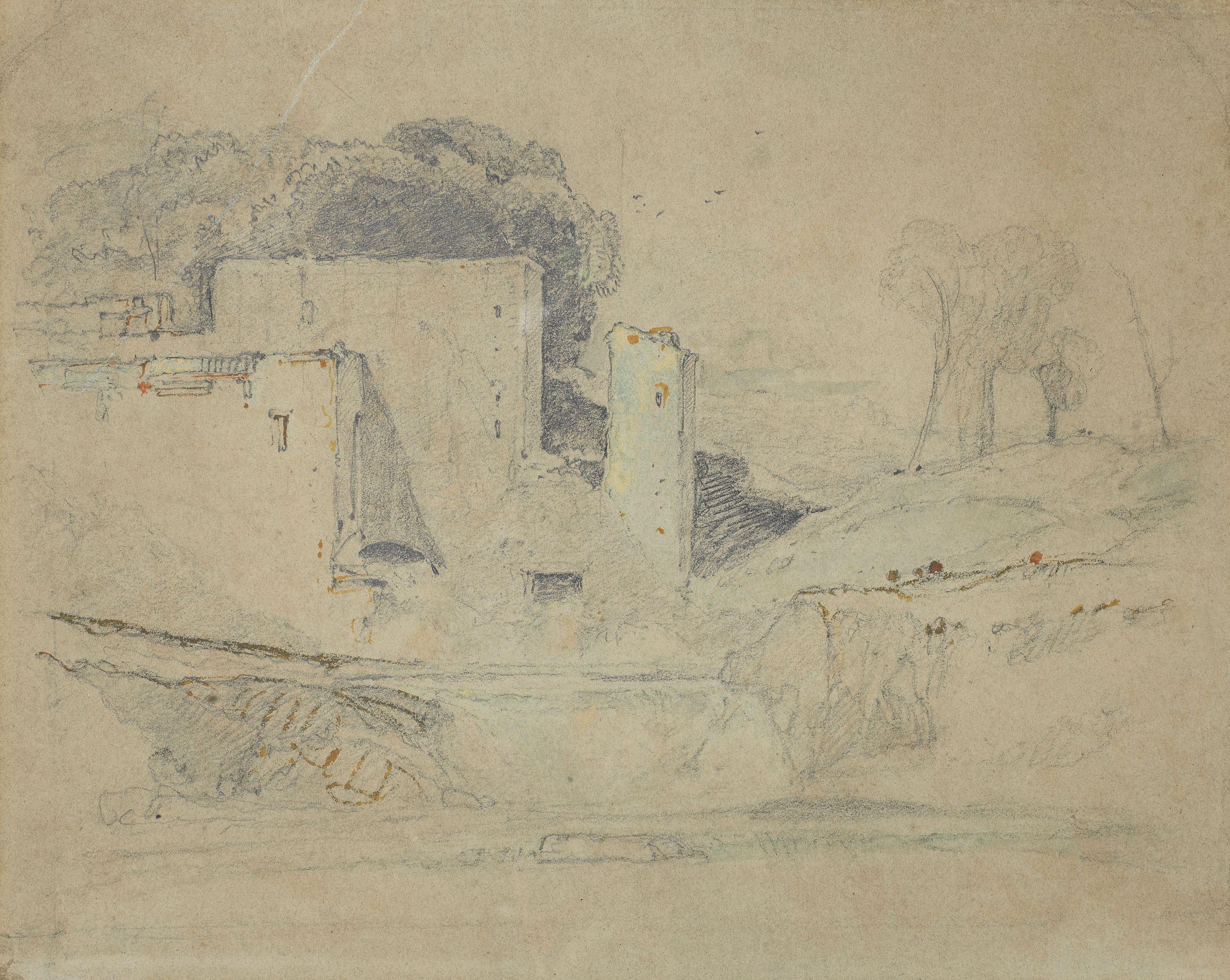 John Sell Cotman - A river landscape with a ruined castle