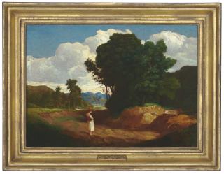 John Sell Cotman - A wooded landscape with a woman on a road
