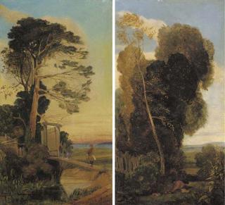 John Sell Cotman - An angler on a bridge; and A rabbit catcher in a wooded landscape