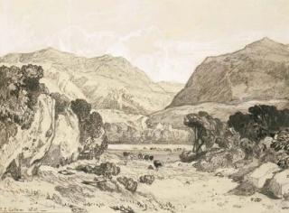 John Sell Cotman - Cattle grazing in a mountainous landscape