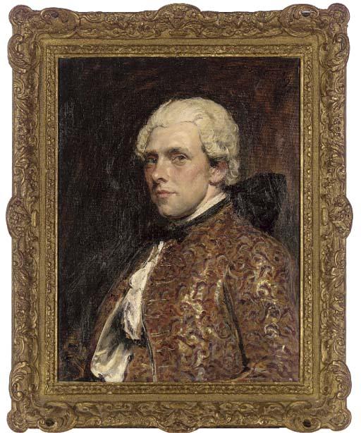 John Seymour Lucas, R.A., R.I. - Portrait of C. May Esq., half-length, in an embroidered waistcoat and jacket