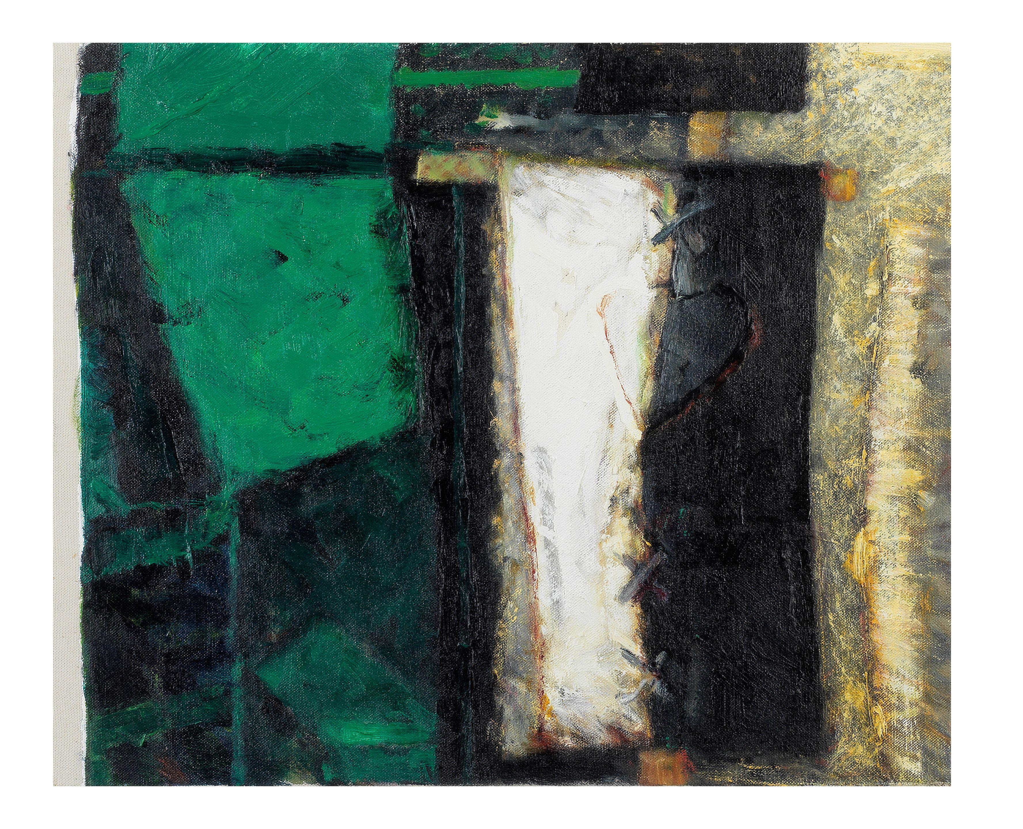 John Shinnors - Black & White Scarecrow, Green Field 41 x 49.2 cm. (16 1/8 x 19 3/8 in.)