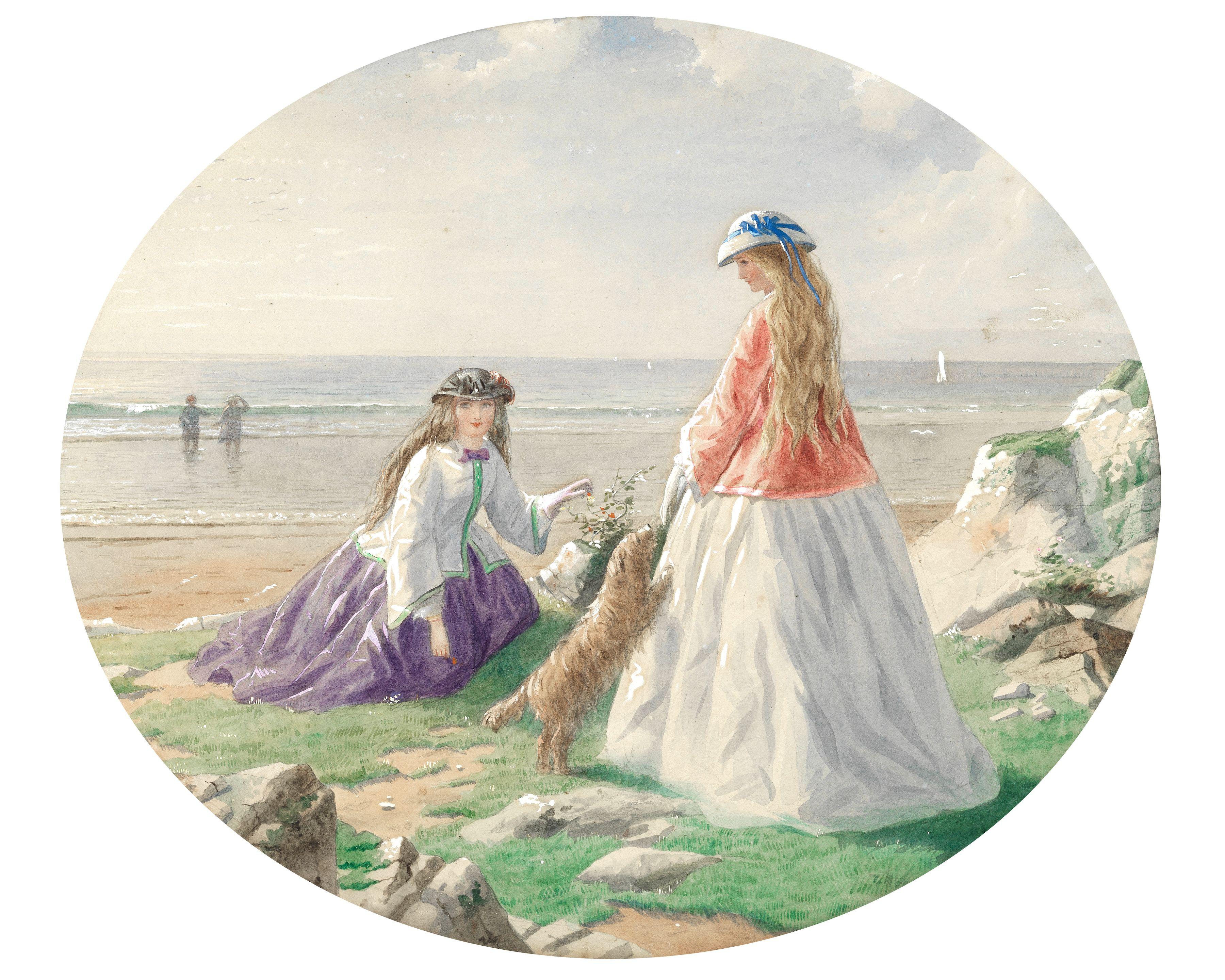 John Simmons - A Day Out On The Seashore 30.1 X 36.5Cm (11 7/8 X 14 3/8In). Oval