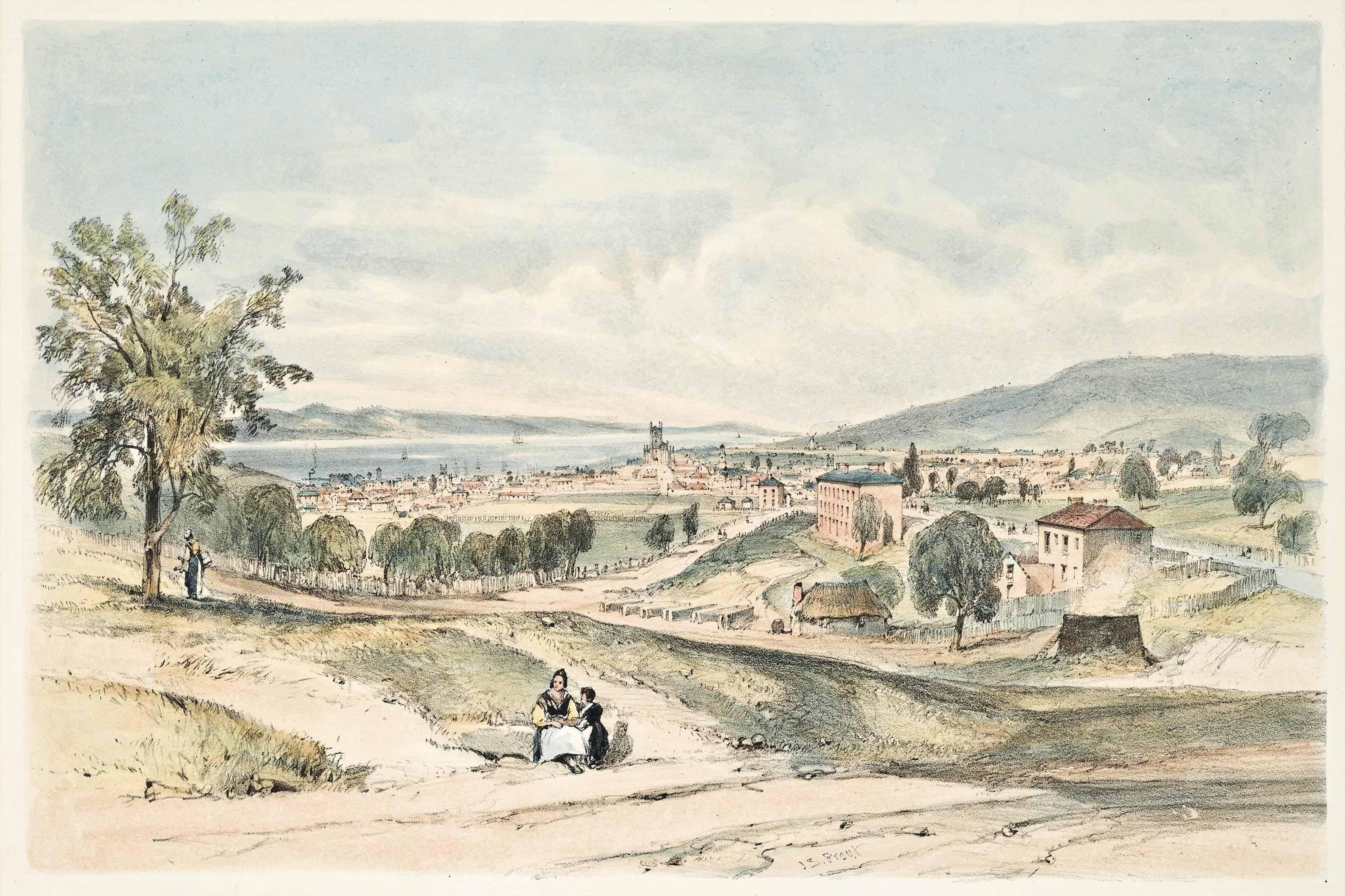 John Skinner Prout - Hobart Town From The New Town Road;  Hobart Town From Kangaroo Bay; Hobart Town From The New Wharf; New Town, Mount Direction & C. From Newlands; And Port Arthur V.D.L.