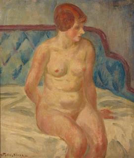 John Sloan - Nude Seated on Couch Bed 15 x 13 in. framed 22 3/4 x 20 1/2 in.