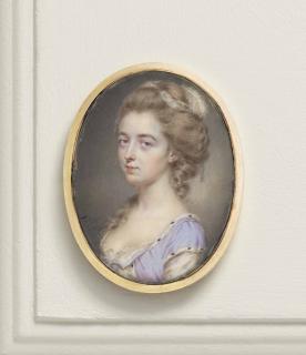 John Smart - A Lady, In White And Lilac Dress With Ermine Trim, Upswept Hair Dressed In Curls And Decorated With A Ribbon And White Plume