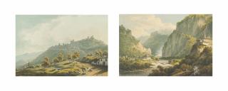 John Smith, O.W.S. - The Approach to the Cascade of Terni, Umbria, Italy; and View of Cortona, Tuscany, Italy