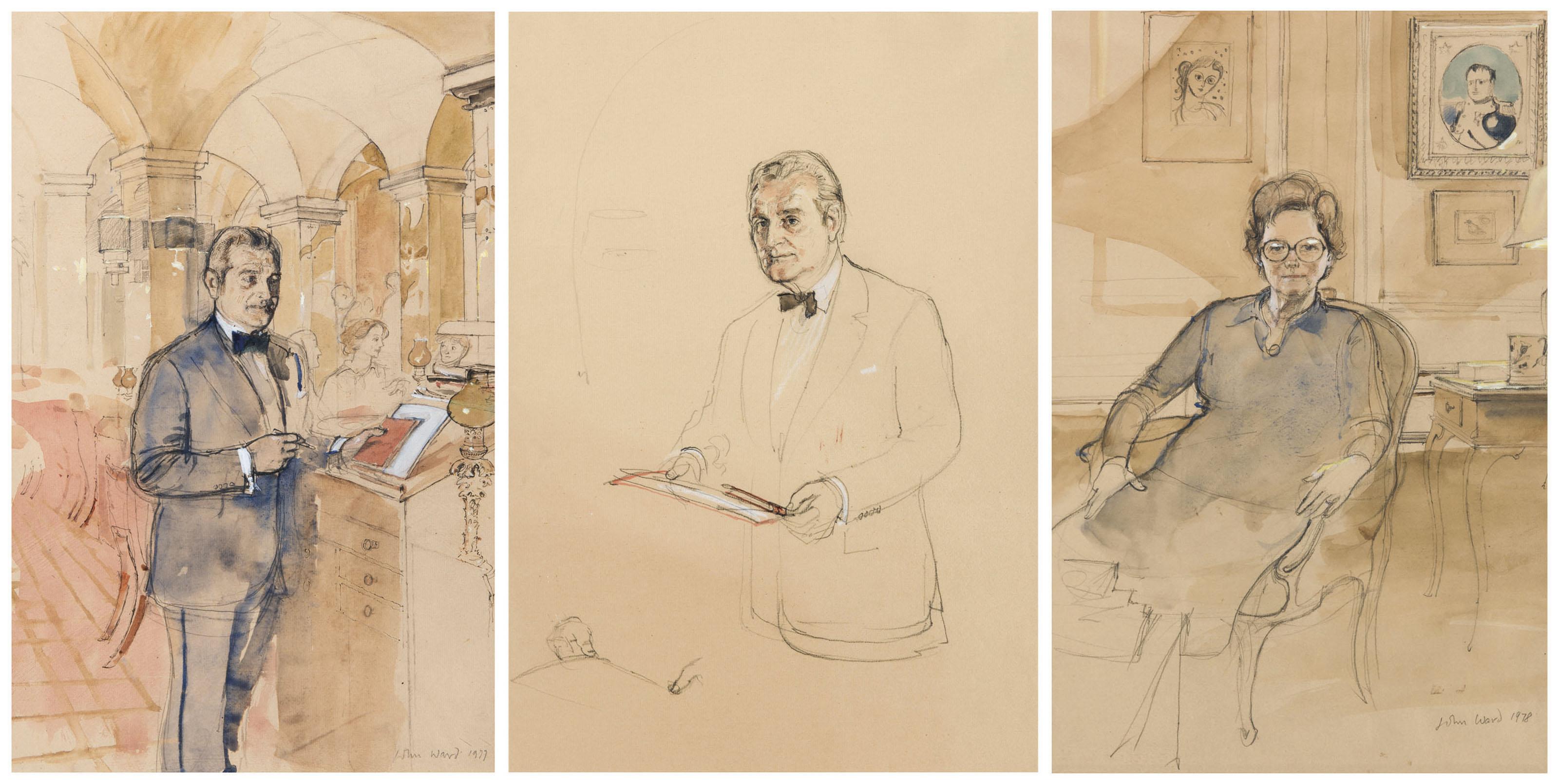 John Stanton Ward, R.A. - Louis Emanuelli, General Manager and Director 1963-1992 (i); Louis Emanuelli, study for \'The Founder Members of Annabel\'s\' (ii); Mabel James (iii)