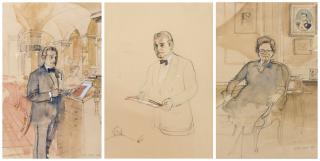 John Stanton Ward, R.A. - Louis Emanuelli, General Manager and Director 1963-1992 (i); Louis Emanuelli, study for \'The Founder Members of Annabel\'s\' (ii); Mabel James (iii)