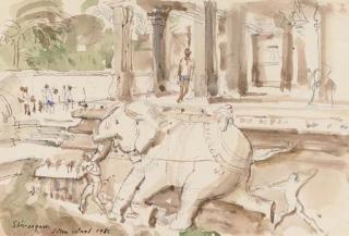 John Stanton Ward, R.A. - Sculpture at Temple at Srirangam II, Tamil Nadu; and Temple Precinct, Madurai, Tamil Nadu