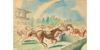 John Steuart Curry - Auteuil Track sight 12 3/4 x 18 3/4 in. framed 21 x 27 1/4 in.