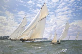 John Steven Dews - Britannia Racing Navahoe, Valkyrie Ii, Satanita, Calluna And Iverna Off Cowes Solent, August 1893