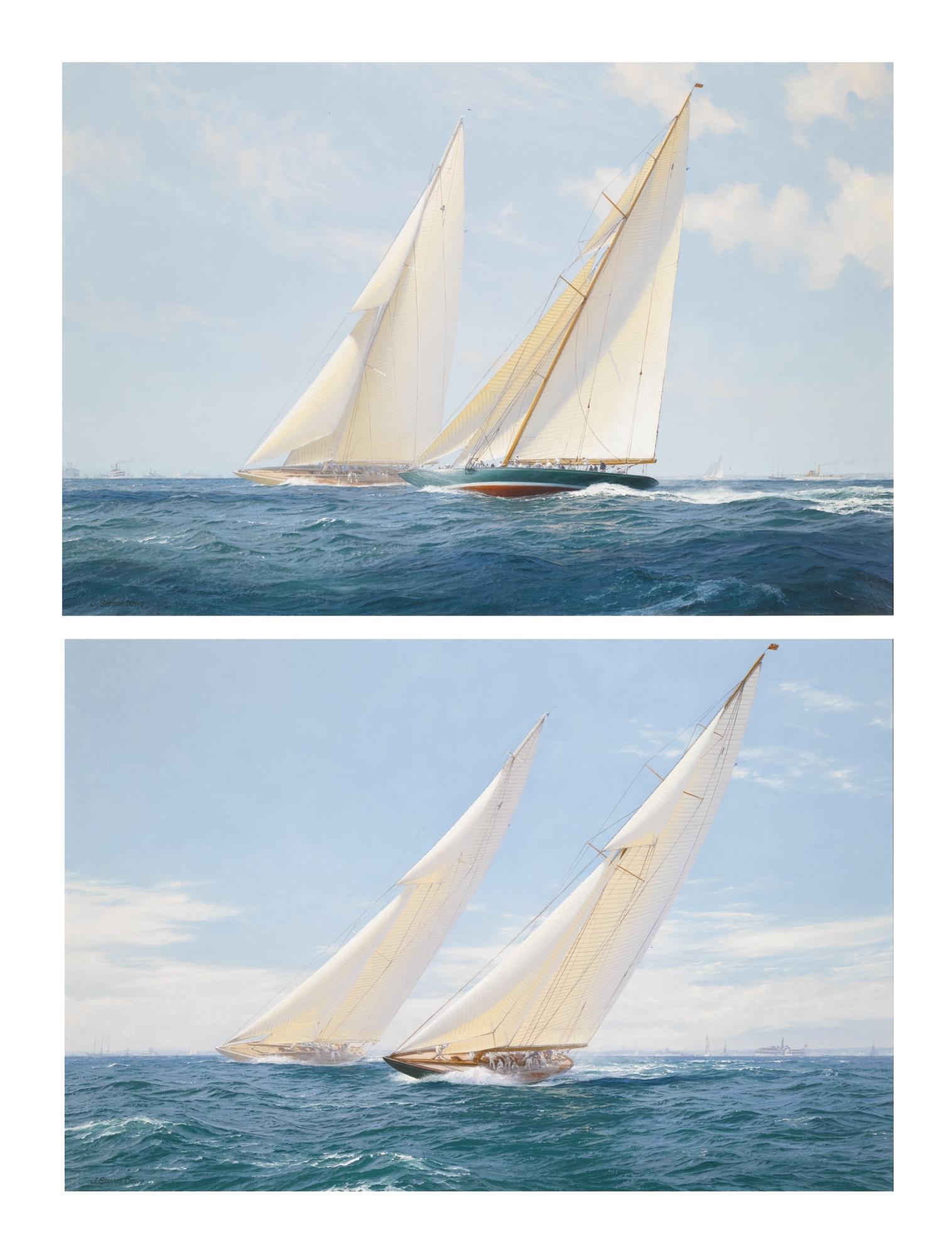 John Steven Dews - Enterprise Crossing Shamrock V, America\'S Cup; Enterprise And Shamrock V Heading Windward, Americas Cup 1930