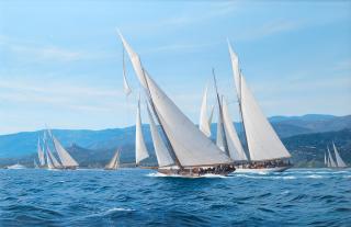 John Steven Dews - \'Mariquita overhauling Attair with Mariette ahead to windward, St Tropez, 2008\'