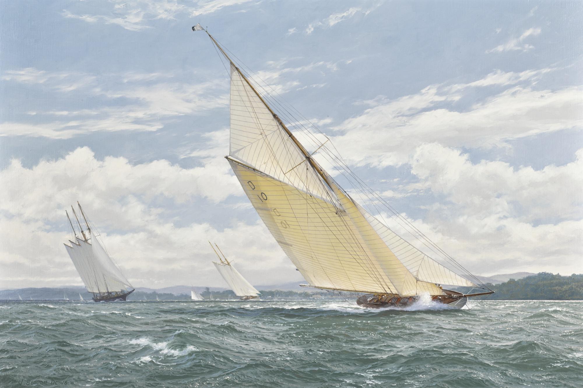 John Steven Dews - Stretching The Lead - The \'Lady Anne\' Racing \'Shenandoah Of Sark\' And \'Zaca A Te Moana\', America\'S Cup Jubilee, August 2001, Off Yarmouth