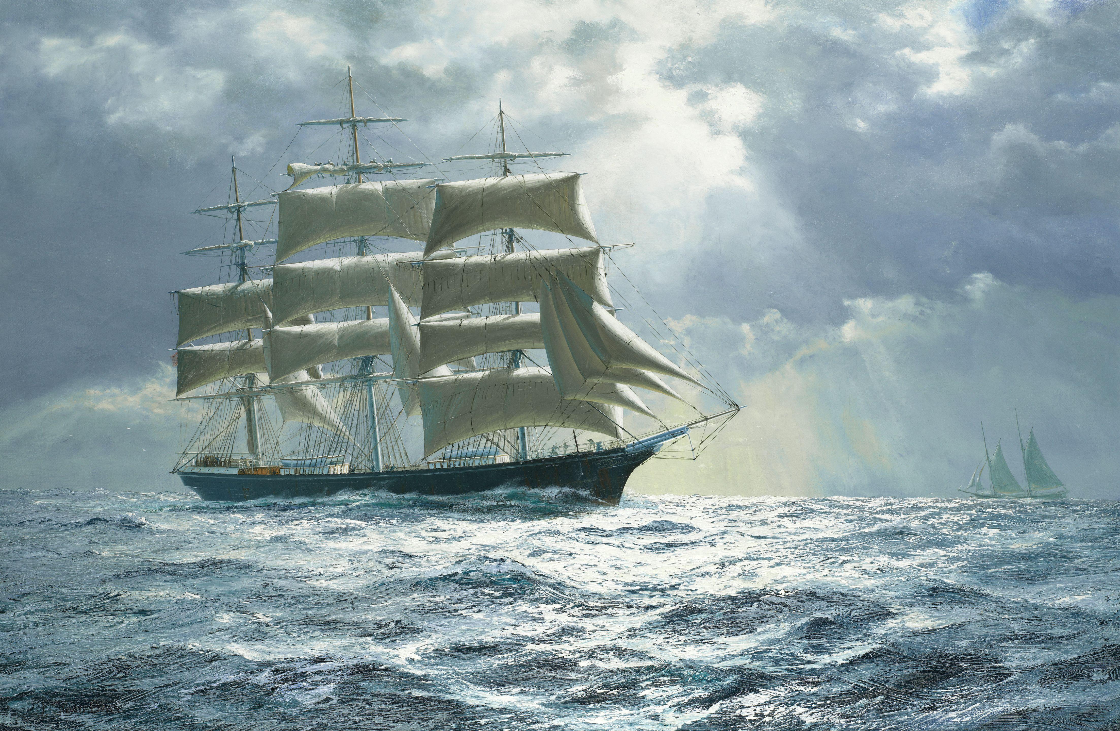 John Steven Dews - The China Tea Clipper Blackadder At Sea In The Moonlight