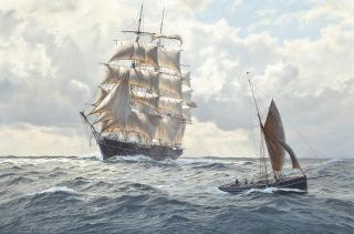 John Steven Dews - The Tweed passing a fishing boat at dawn in the Channel