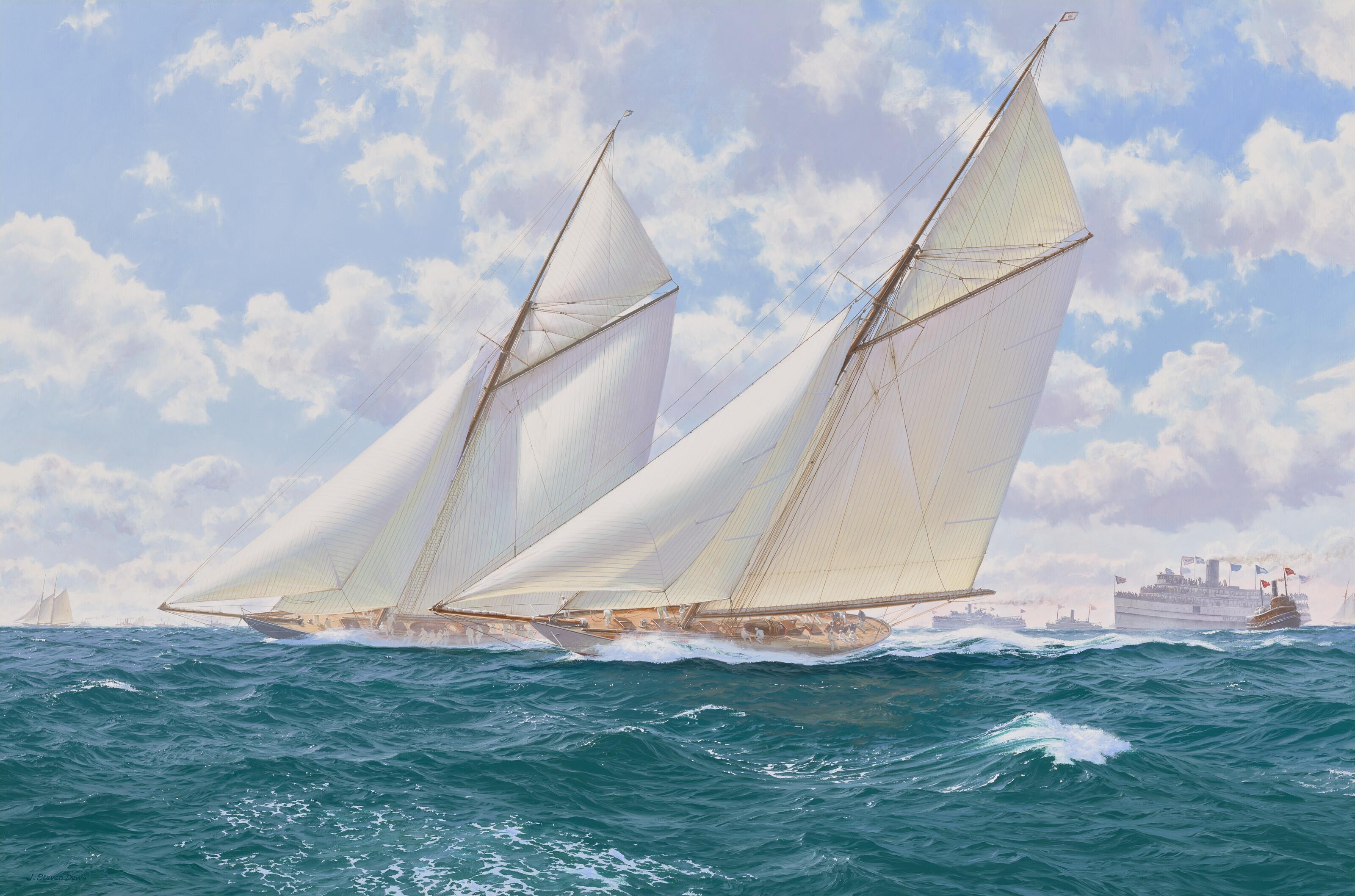 John Steven Dews - Vigilant Racing Valkyrie for the America\'s Cup off Rhode Island, 1893