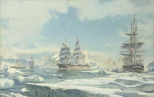 John Stobart - The Charles W. Morgan in company with the bark Janet of New Bedford and other whaling ships north of the Bering Straits